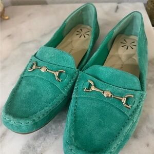 Isaac Mizrahi Turquoise Suede Loafers